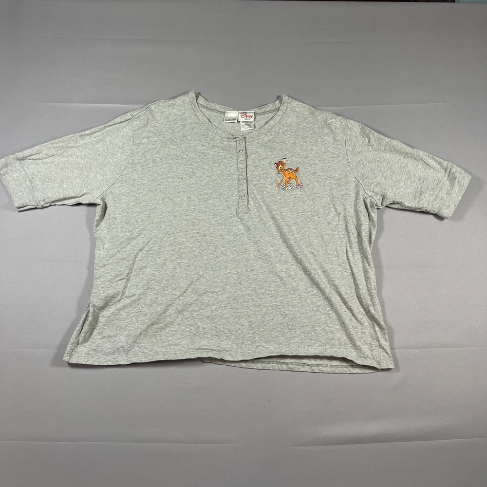 The Disney Store Bambi Henley Top Womens 4x Heathered Gray Cotton Short Sleeve